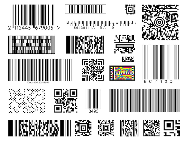 Set of bar codes on white background