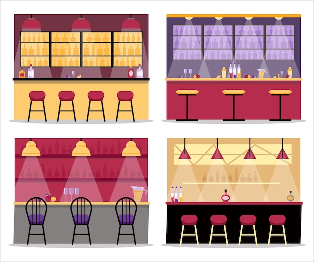 Vector set of bar counters interior flat style vector illustration