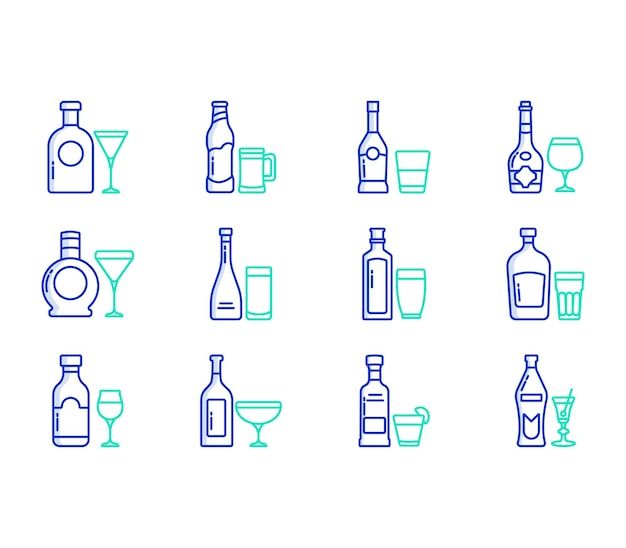 Vector set of bar and restaurant drinks bottles set