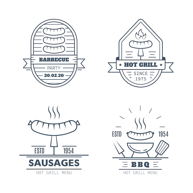 Set di disegni distintivo di barbecue isolati su priorità bassa bianca