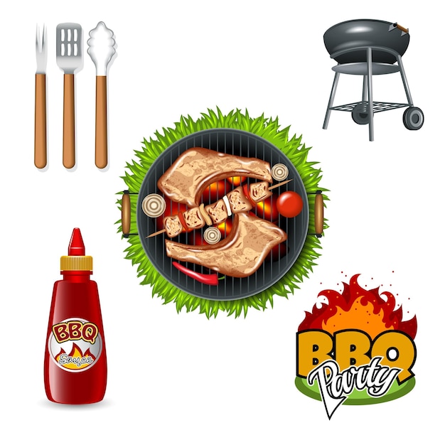 Vettore set di articoli per barbecue e grill