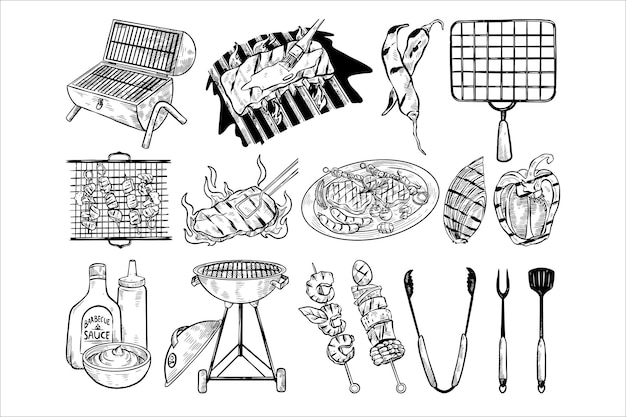 Vector set of barbecue hand drawn illustration