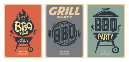 Vector set of barbecue posters. bbq time. barbecue party. vintage poster.