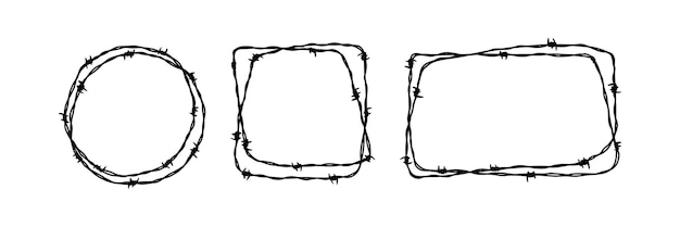 철조망 프레임 세트 스케치 스타일의 손으로 그린 벡터 그림