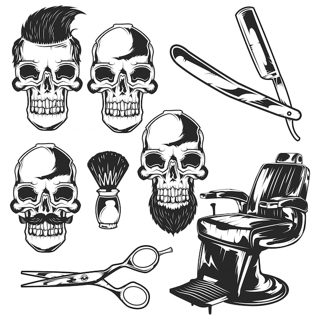 Set barbershop elementen en schedels