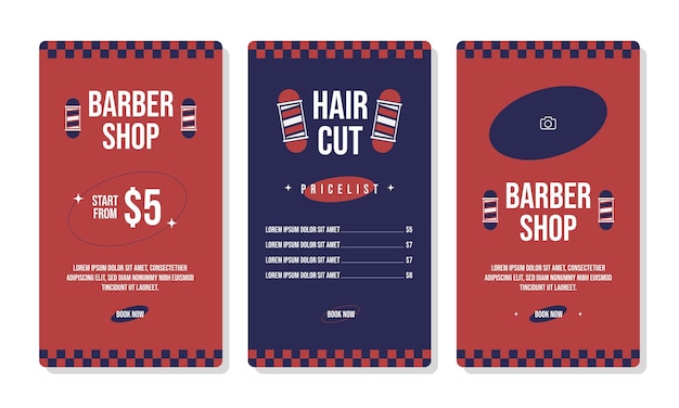 set of barbershop social media stories templates for promotion design template with photo area