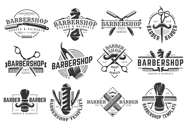 A set of barbershop vintage logo template