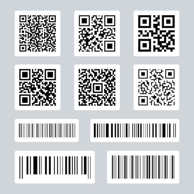 Set of barcodes and qr codes code information