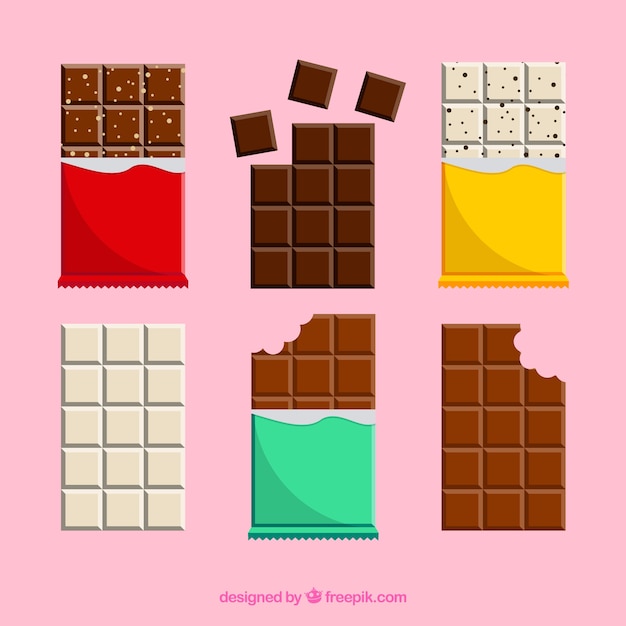 Vector set of bars and pieces with different chocolates