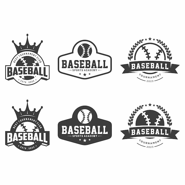 Set di emblemi di baseball loghi distintivi etichette ed elementi di design illustrazione vettoriale