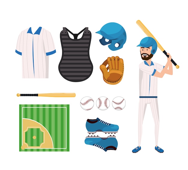 Vector set baseball uniform and professional player