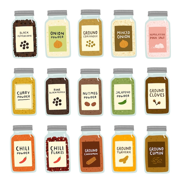 Vector set of basic kitchen spice jars