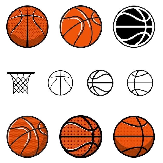 Set basketbalballen iconen van basketbalbalteam emblem sjablonen