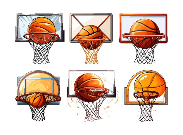 Set of Basketball ball in a hoop vector illustration