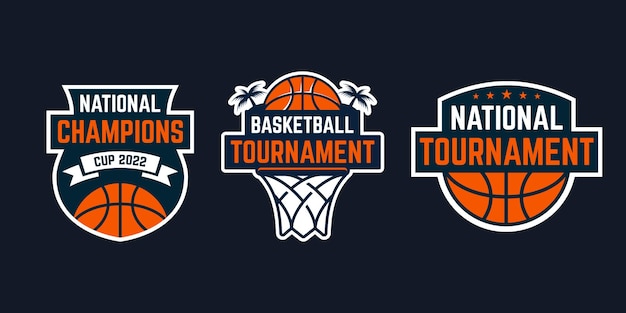 Vettore set di ispirazione per la toppa del distintivo dell'emblema dello sport del logo del basket