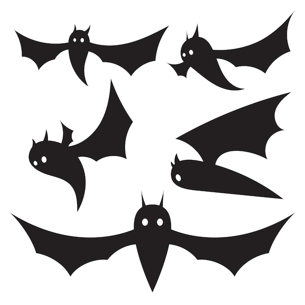 set of bat cartoon silhouette illustrations vector design