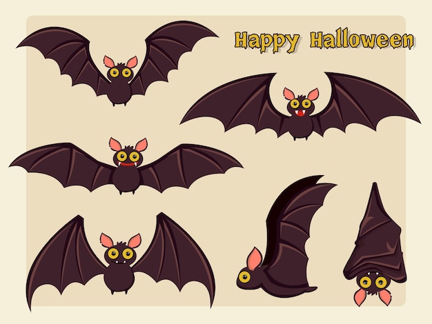 Set of bat cartoon vector halloween on background.vector illustration.