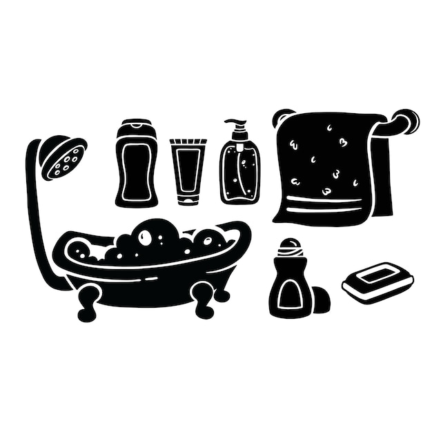 set of bathroom objects personal hygiene illustration vector