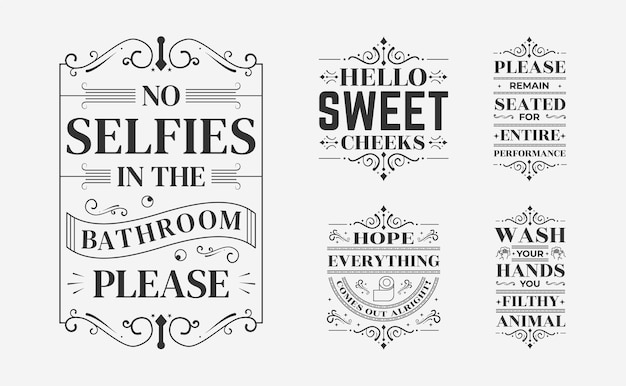 Set of bathroom sign funny bathroom quote for sign wall decor wood frame