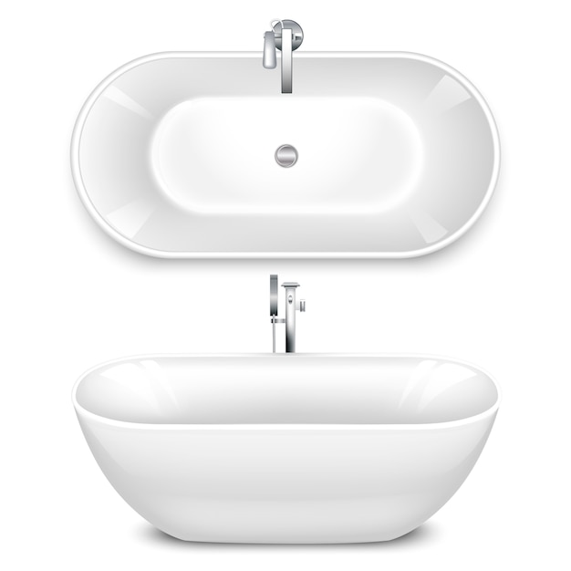 Vector a set of bathtub in the shape of a bowl. top and side view.