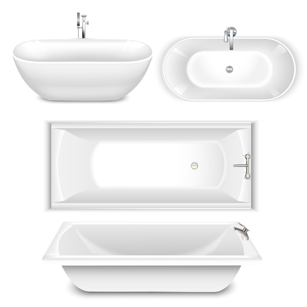 Set of bathtubs top and side view  