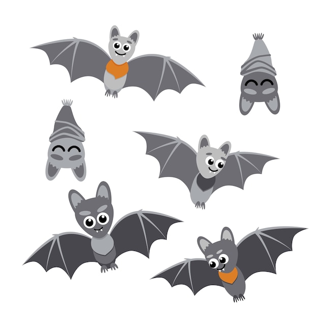 Set of bats Funny cute bats clip art Flat cartoon vector