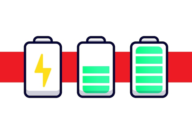 Vector set of battery from empty to full cartoon icon