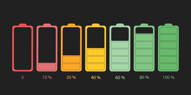 Vector set battery with different level of charge. vector flat illustration. car battery indicator