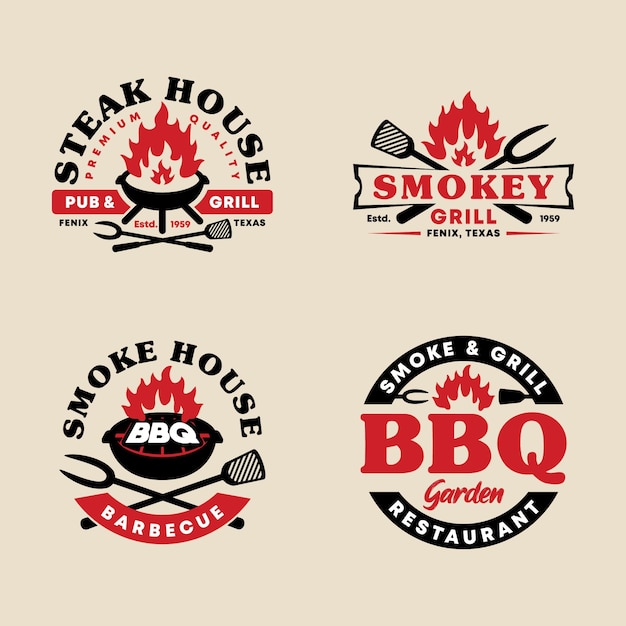 Set di bbq badge emblem logo template collection