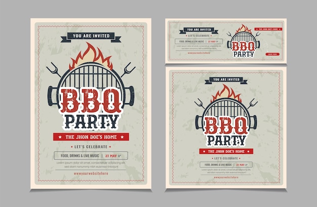 Vector set of bbq invitation banner barbeque invitation flyer and facebook cover vector illustration eps