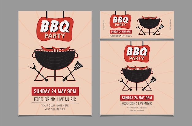 Vettore set di modello di copertina di post su instagram e facebook per il volantino della festa del barbecue poster di invito al barbecue