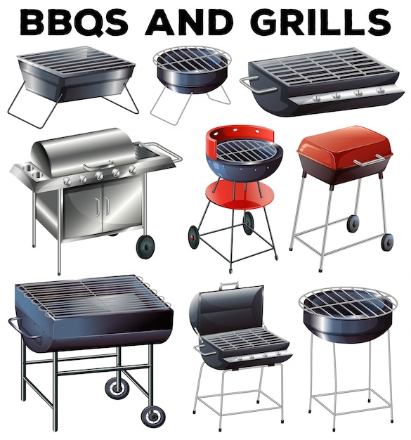 Set of bbqs and grills equipment illustration