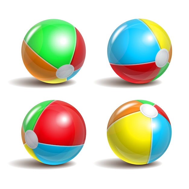 Set of Beach balls in different positions  on a white background. Symbol of summer fun at the pool or seaside.