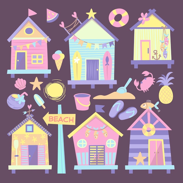 Vector set of beach house illustration