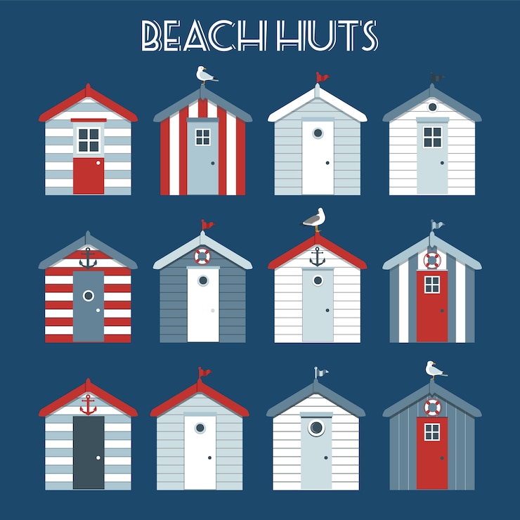 Vector set of beach huts.