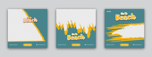 ビーチ風景熱帯ビーチポスターデザインのセットシーズンホリデーレタリングカードテンプレート