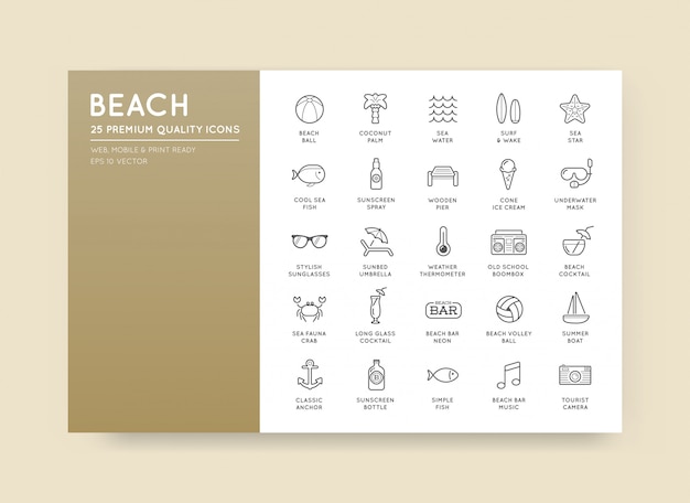 Набор элементов Beach Sea Bar и Summer можно использовать как логотип или значок в премиальном качестве