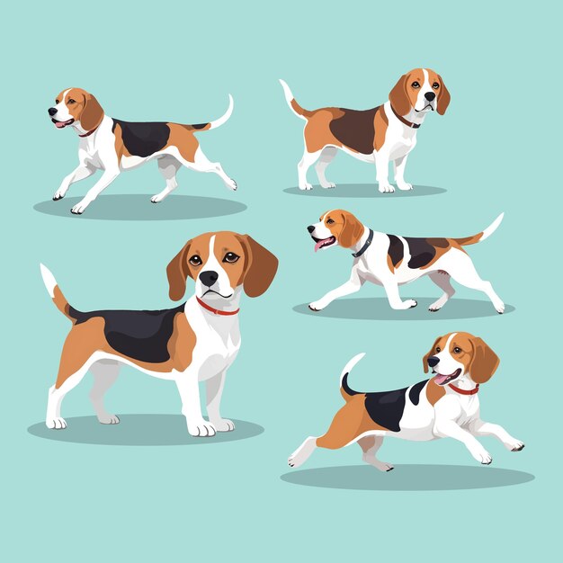 set of beagle dog cartoon vector icon illustration animal dog logo