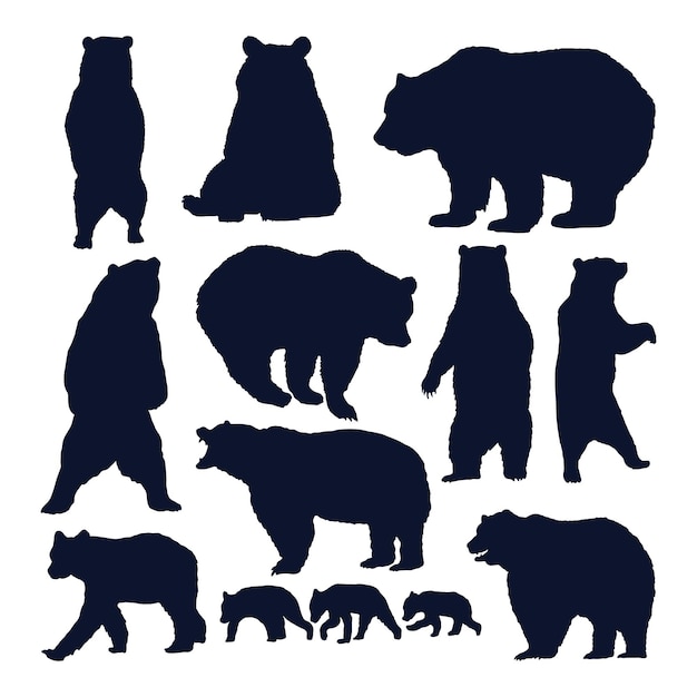 Set of bear cartoon character silhouette