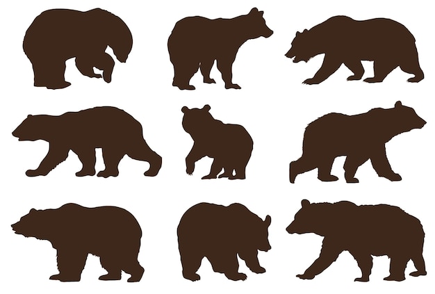 Set of bear silhouettes