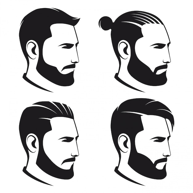 Set of bearded men hipsters isolated