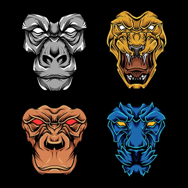 Set of Beast Face Mascot set