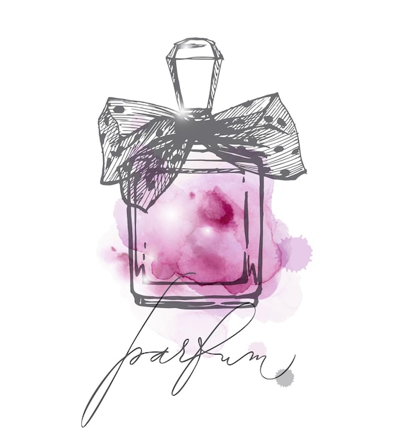 A set of beautiful bottles of perfume Womens perfume Vector watercolor Template Vector