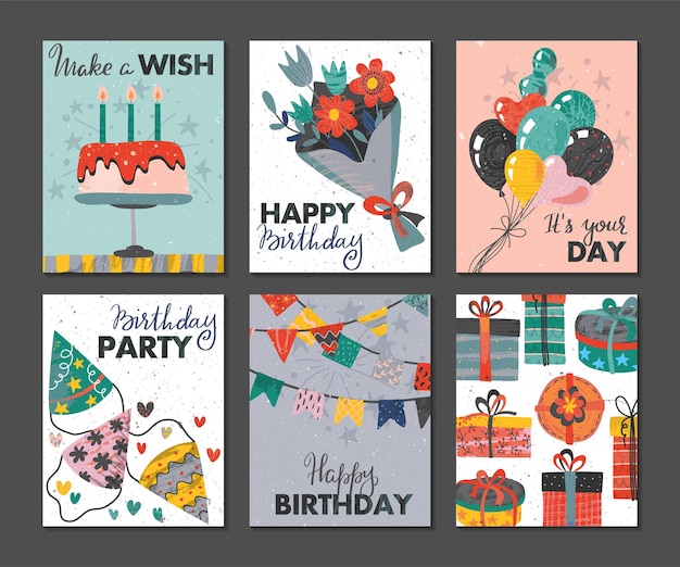 Vector set of beautiful colorful birthday invitation or greeting cards