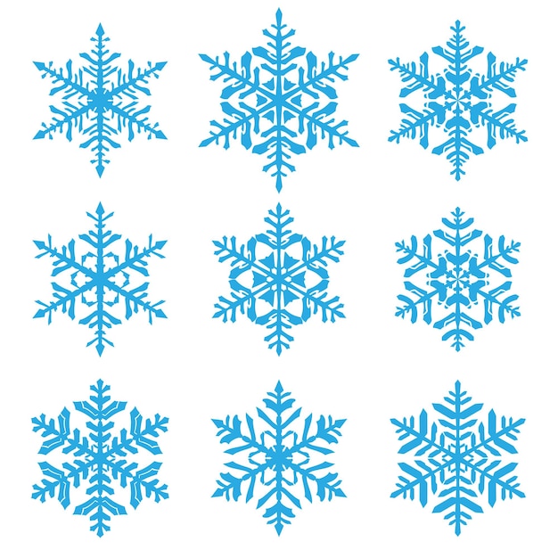 Set of beautiful complex Christmas snowflakes, light blue on white background