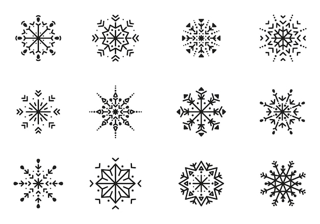 Set of beautiful delicate complex snowflakes winter elements