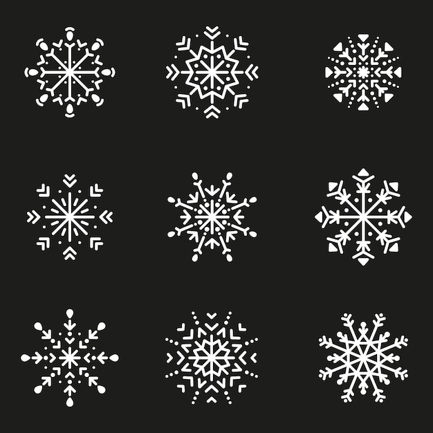 Set of beautiful delicate complex snowflakes winter elements