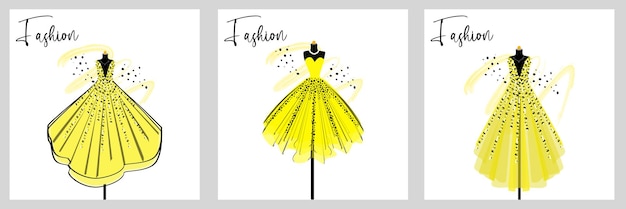 Vector set of beautiful dress with various style on mannequin fashion illustration