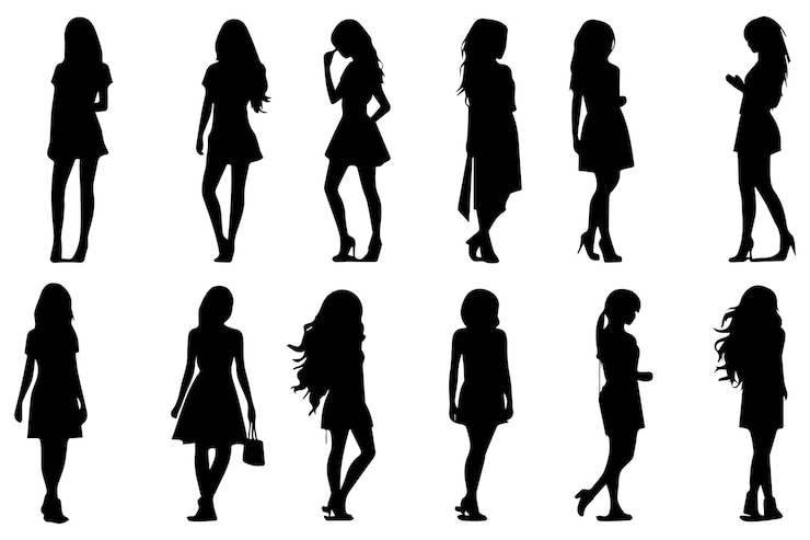 Vector 白い背景のベクトルに美しいファッションガールのシルエットを設定します