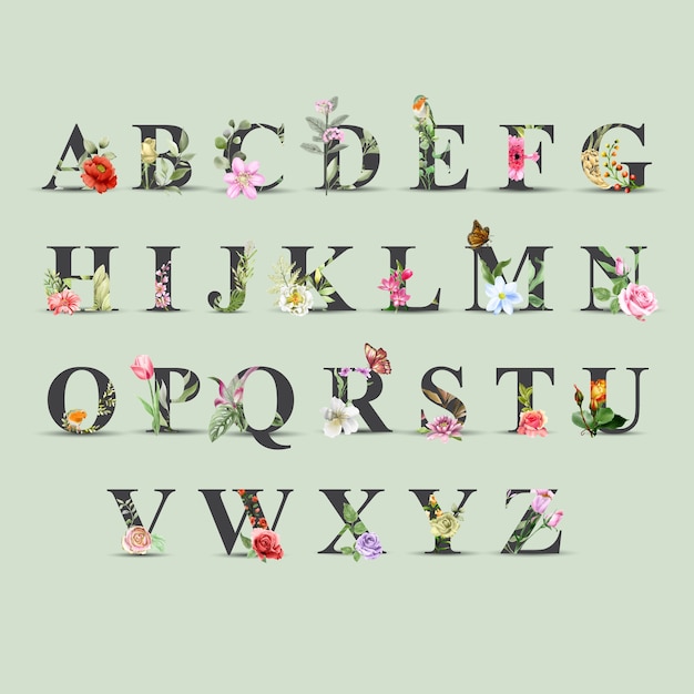 Vector set beautiful of floral watercolor alphabet a to z